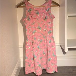 Pink dress with butterflies, rainbows, 💙💖💚